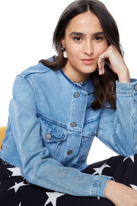 jaqueta jeans sem gola